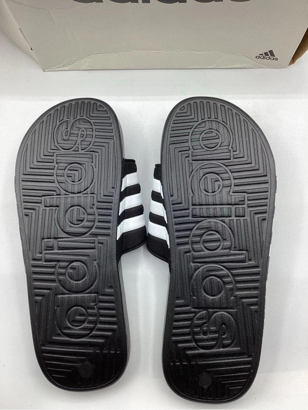 Adidas Black and White Slide Sandals with Cushioned Massage Footbed Men’s 10